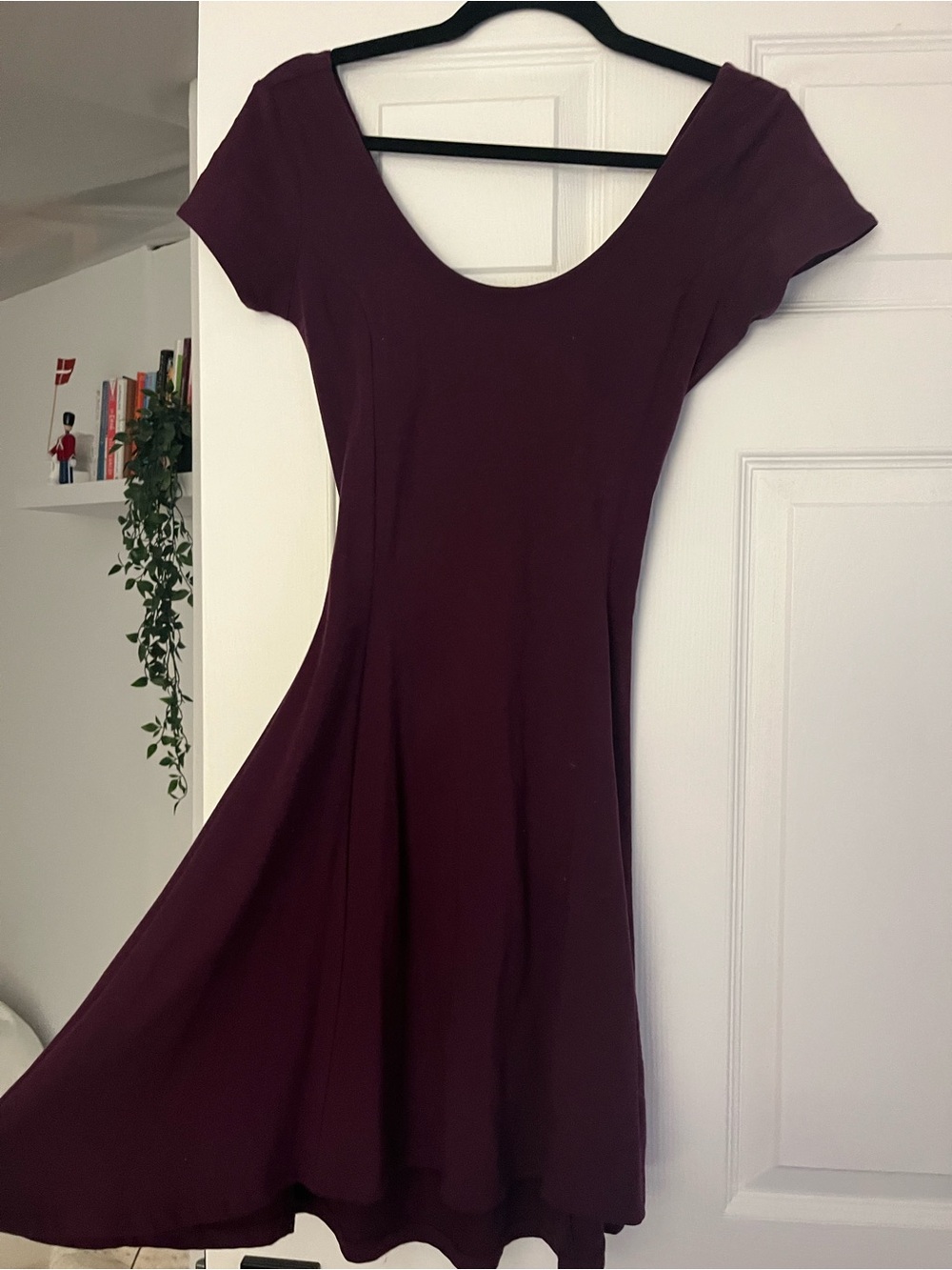 Garage Scoop Neck Fit-and-Flare Dress in Burgundy
